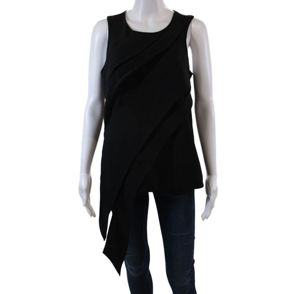 Designer Womens Sleeveless Round Neck Layered Detail Blouse Black Size S